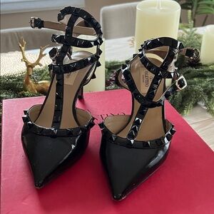 Valentino Gatavani Black Patent Rockstud Caged 65mm Heels with Box and Dust Bag